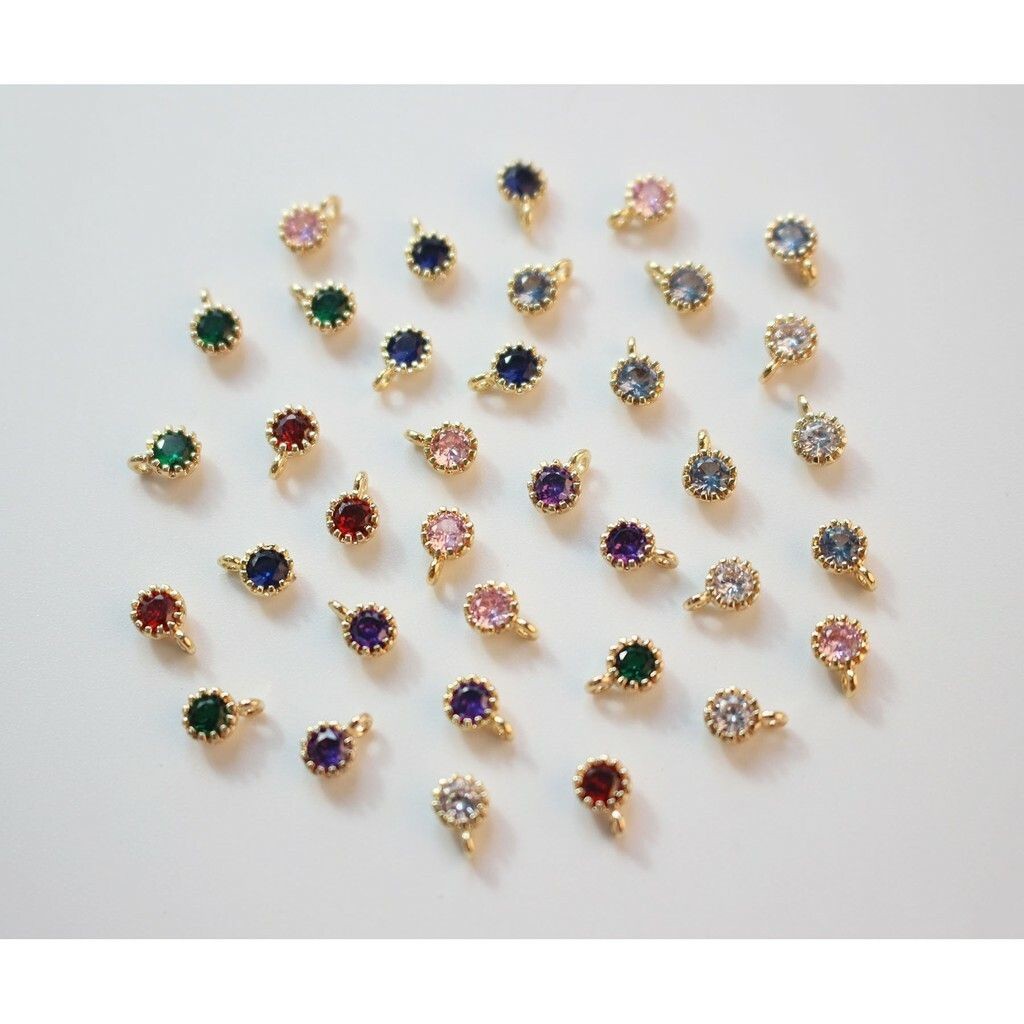 Little Round Gemstones Zirconia Charms 1Pc - 14K Rolled Gold