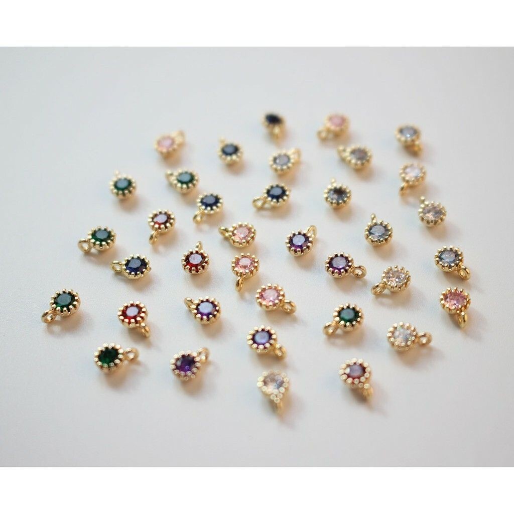 Little Round Gemstones Zirconia Charms 1Pc - 14K Rolled Gold
