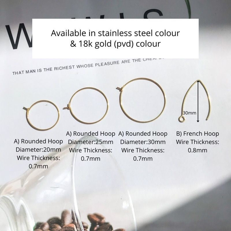Wire Hoop/ Hoop Thin Earrings 1Pair - Stainless Steel