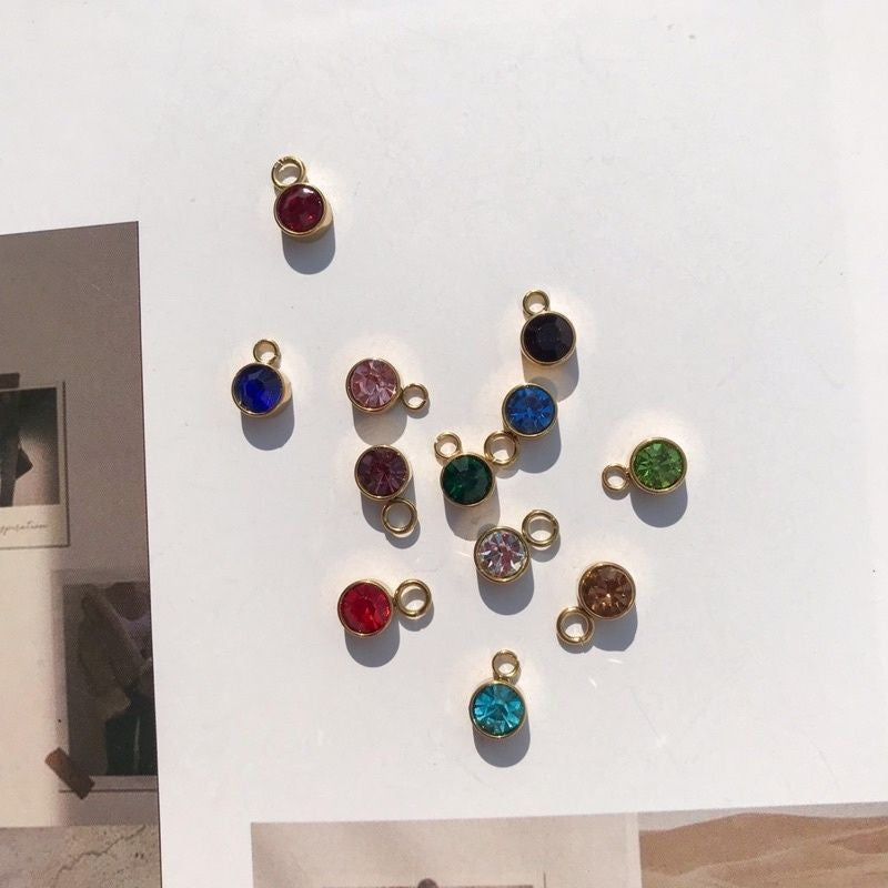 Birthstone Pendant 6mm/ Zirconia Stone Gemstones Pendant - Stainless Steel