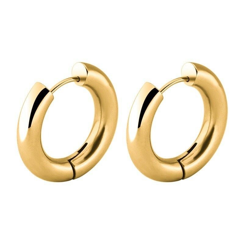 Type B Thick huggies earrings hoop 1 pair/ Stainless steel with PVD coating/ 18k