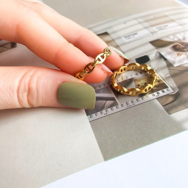 Love/ Engraved Sun/ Bean Link/ Graphic Flower ring 1pcs - Stainless Steel