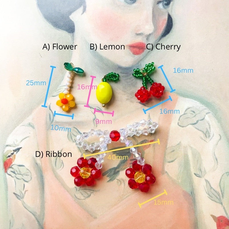 Fruit pendant Ribbon made with beads/ DIY cherry lemon flower jewellery pendant accessories beads Jewelry handicraft