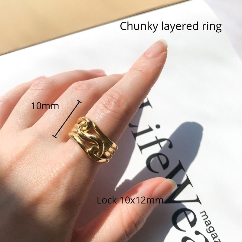 Opal/ Chunky Layered/ Croissant ring 1pcs - Stainless steel