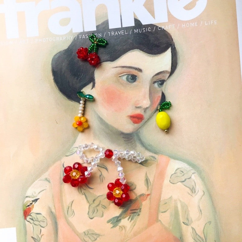 Fruit pendant Ribbon made with beads/ DIY cherry lemon flower jewellery pendant accessories beads Jewelry handicraft