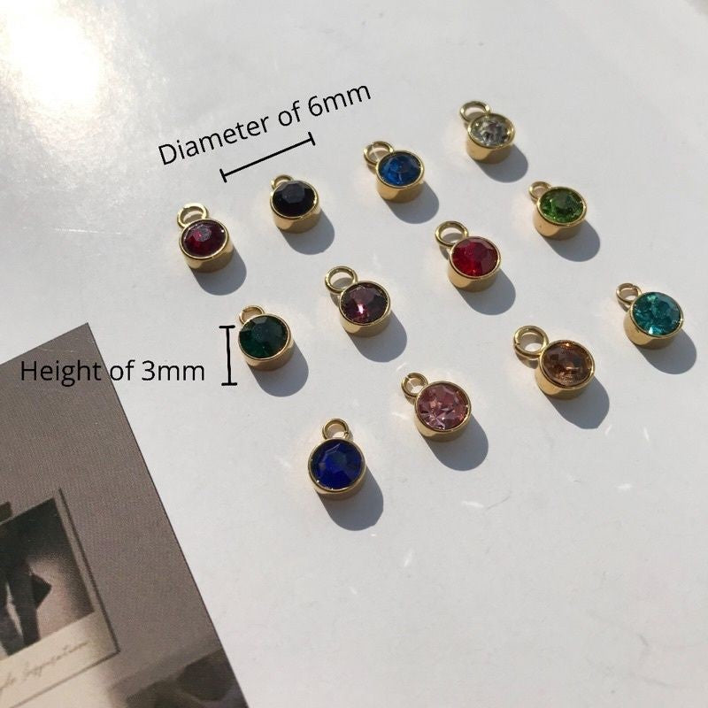 Birthstone Pendant 6mm/ Zirconia Stone Gemstones Pendant - Stainless Steel