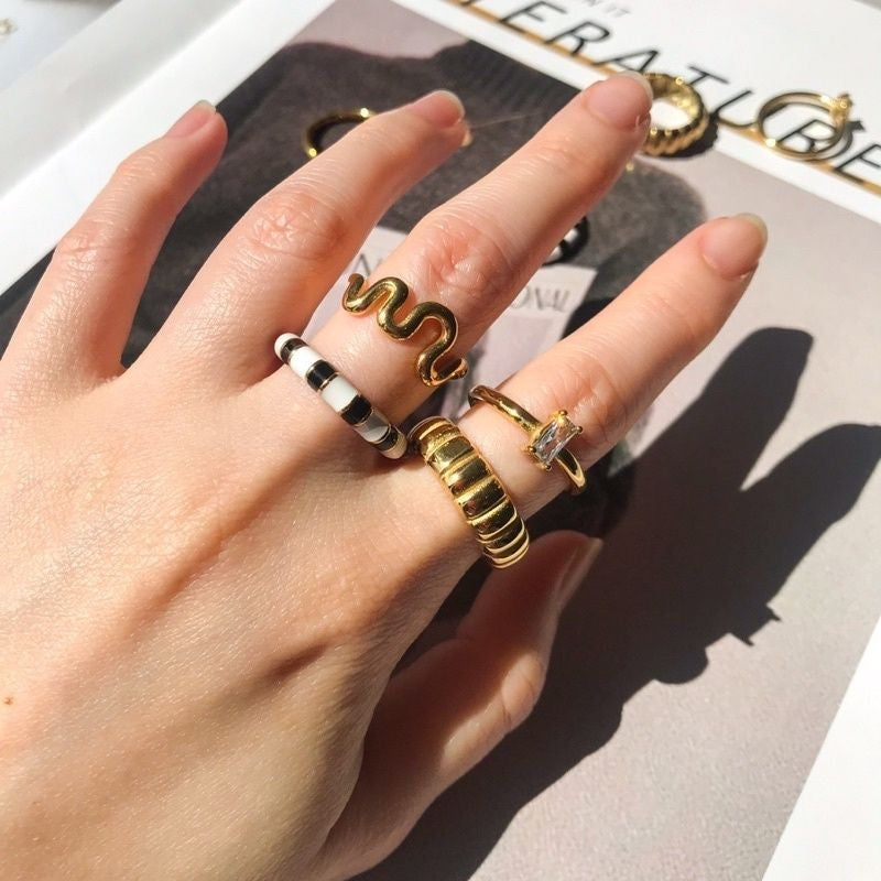 Stainless steel Zirconia rings 1pc - Wavelength/ Zebra/ Diamond/ Gear
