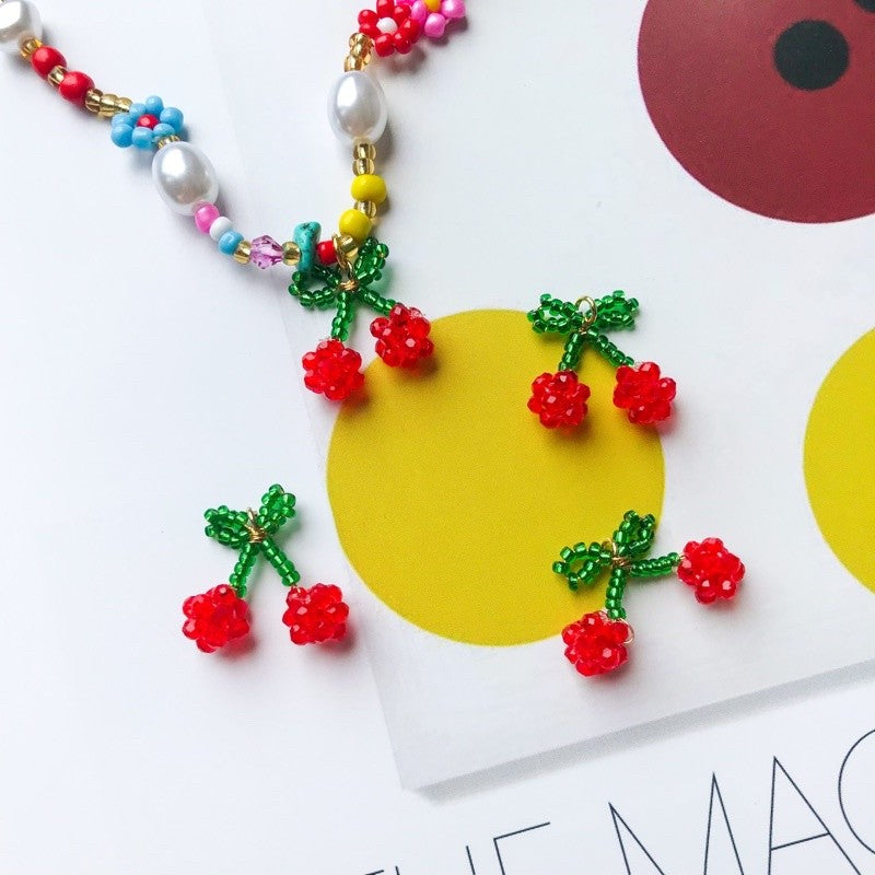 Fruit pendant Ribbon made with beads/ DIY cherry lemon flower jewellery pendant accessories beads Jewelry handicraft