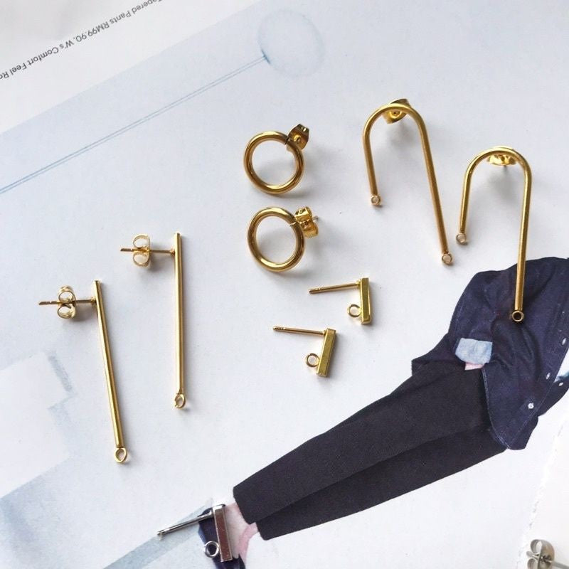 Earrings bar rod design with hook 1 pair - Stainless steel