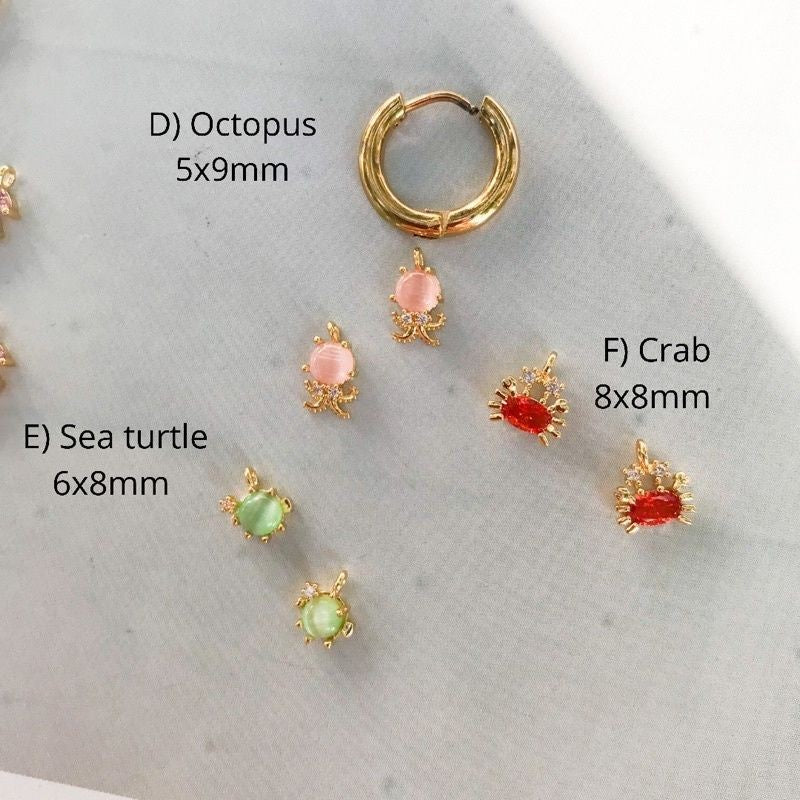 Mini Sea Creatures With Zirconia Stone 1 Pc -14K Rolled Gold