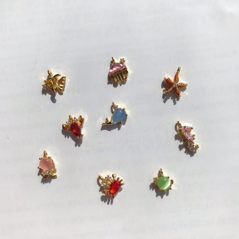 Mini Sea Creatures With Zirconia Stone 1 Pc -14K Rolled Gold
