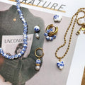 Porcelain beads blue flower beads 1 pc