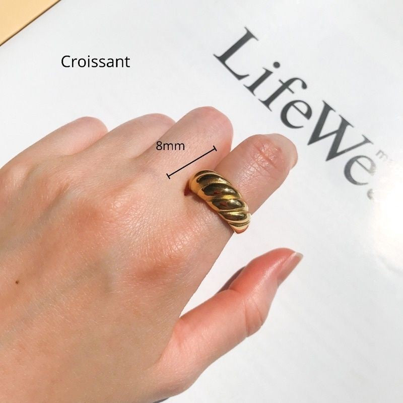 Opal/ Chunky Layered/ Croissant ring 1pcs - Stainless steel