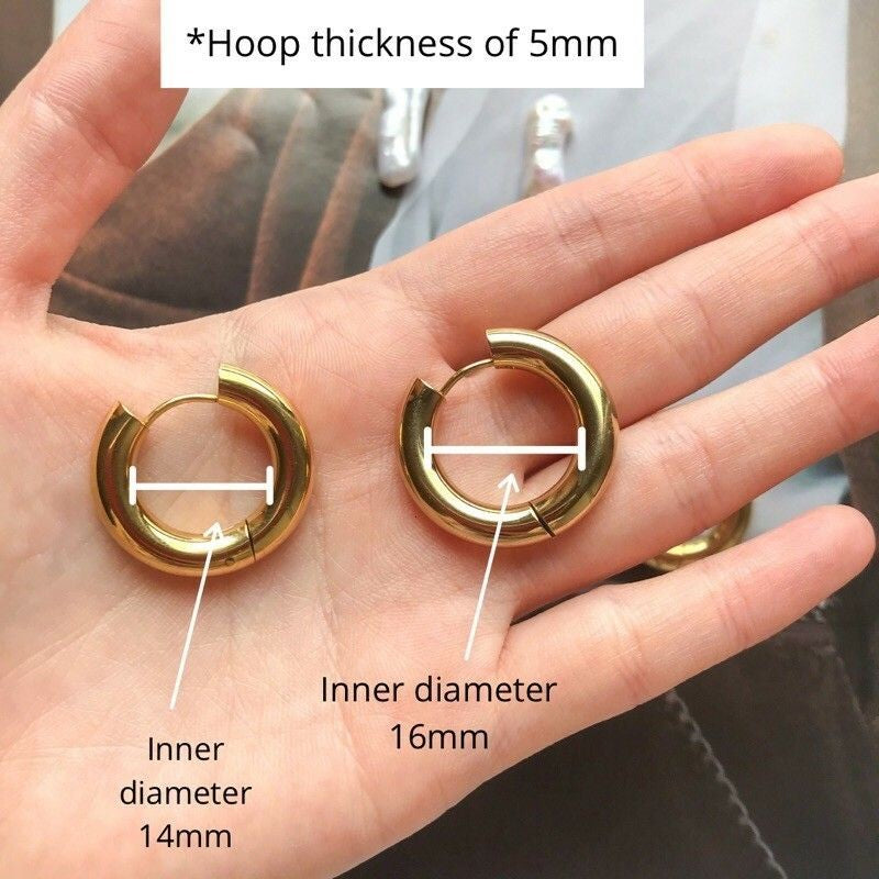 Type B Thick huggies earrings hoop 1 pair/ Stainless steel with PVD coating/ 18k
