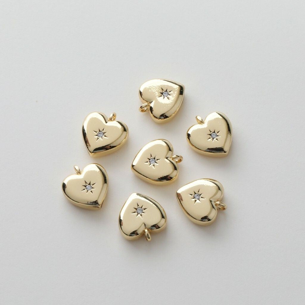 Heart Shape Love Pendants with Gemstones 1Pc - 14K Rolled Gold