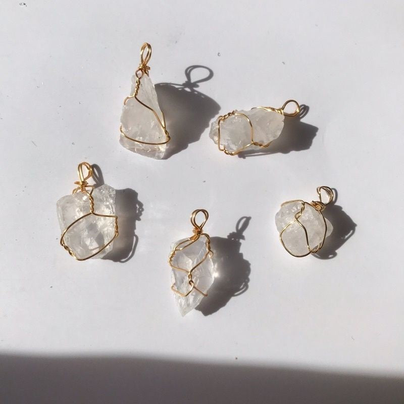 Natural Raw Stone Pendant In Copper Wire Crystal Quartz 1 Pc