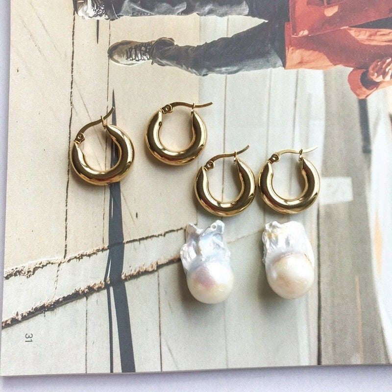 Thick Hoop Earrings/ Thick Huggies 1pc - Stainless Steel