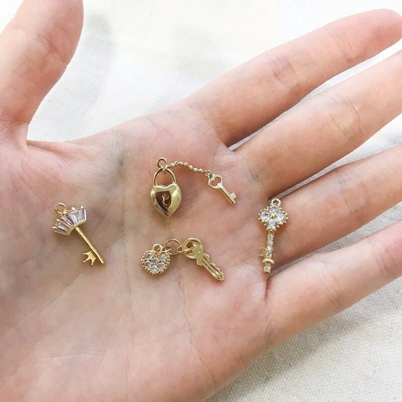 Key/ Diamond Love/ Locket Pendant 1Pc - 14K Rolled Gold