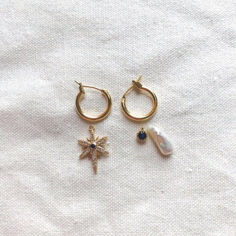 Large Sparkle Star with Blue Gemstones Opal shell - 18k Rolled Gold