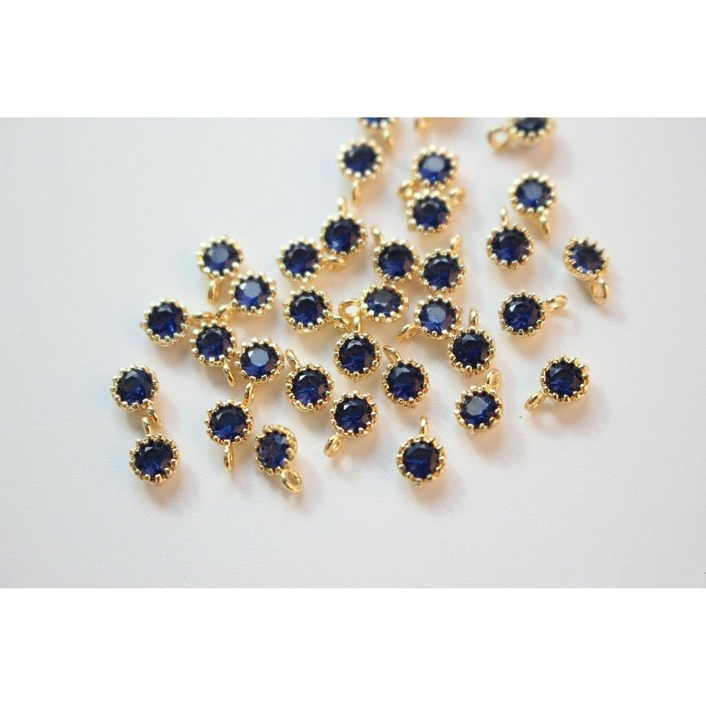 Little Round Gemstones Zirconia Charms 1Pc - 14K Rolled Gold