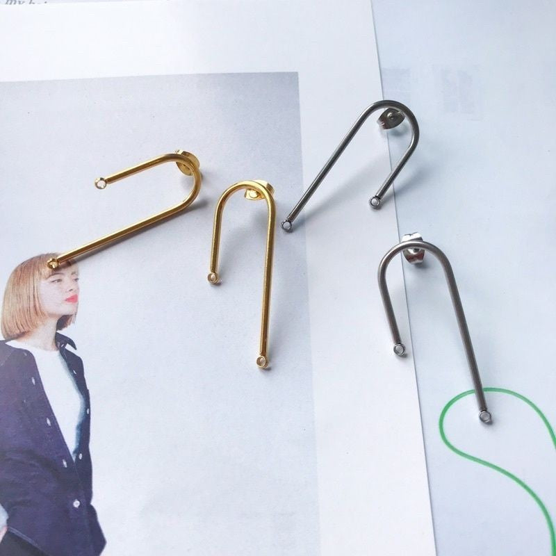 Earrings bar rod design with hook 1 pair - Stainless steel