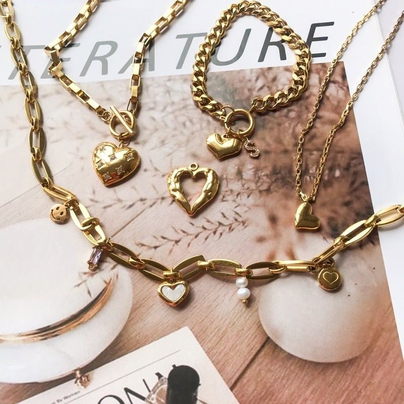 Stainless steel Love Pendant/ Gemstones Love Heart Shape 1Pc - Stainless Steel