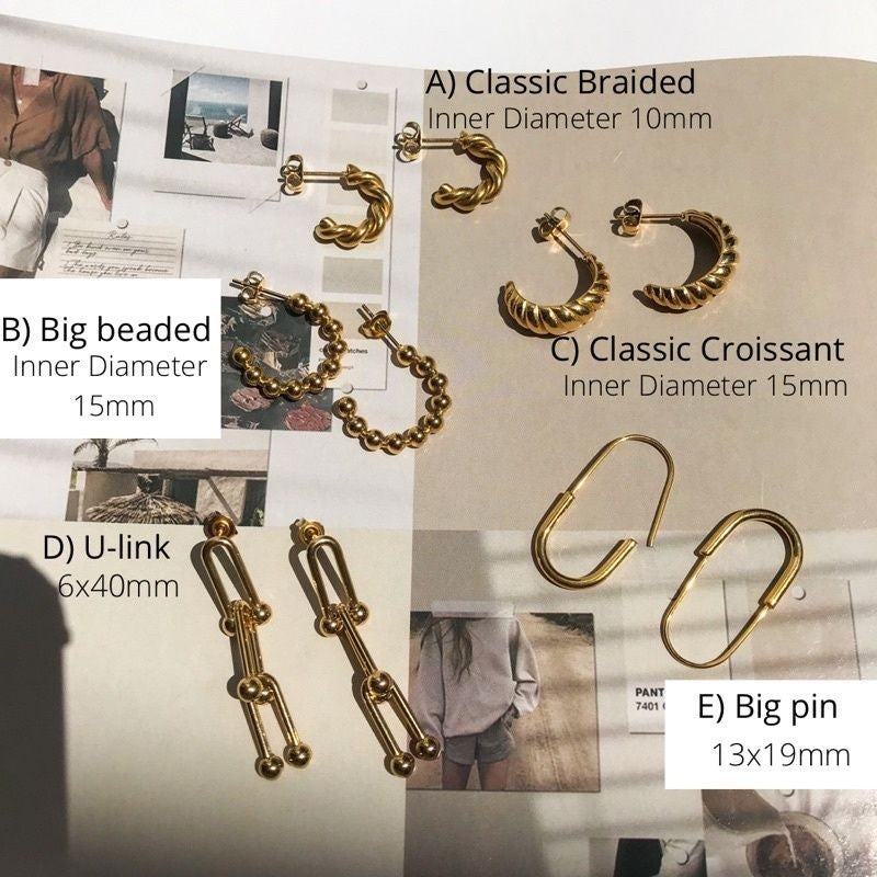 Croissant Huggies Thick Gold Earrings 1Pairs - Stainless Steel