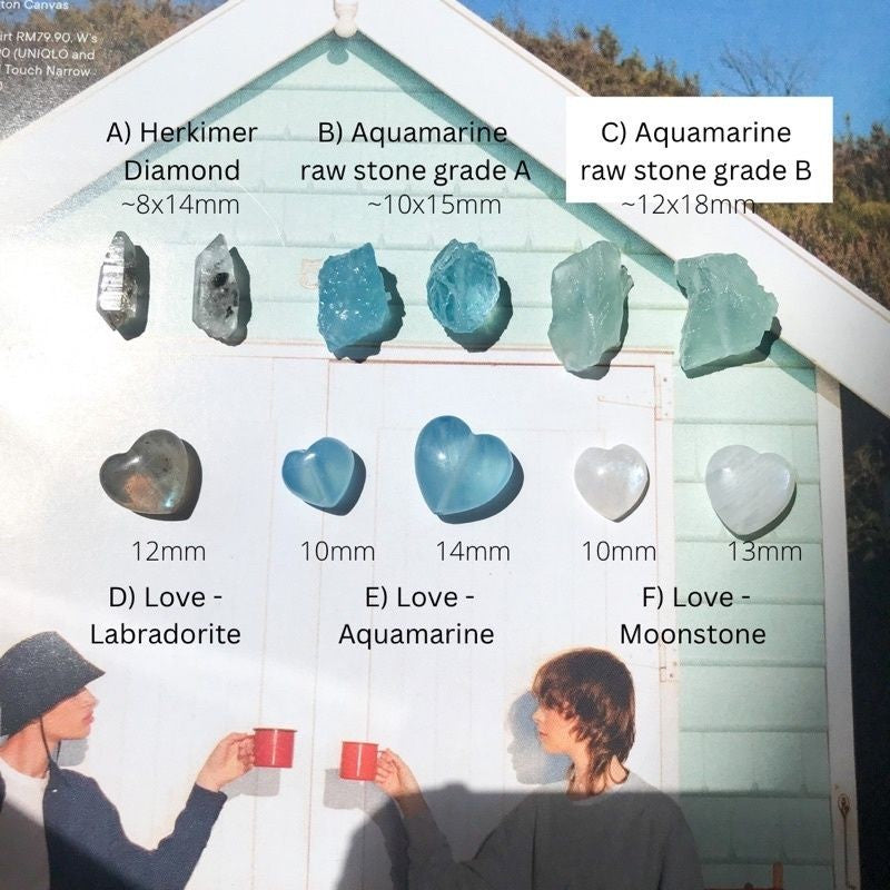 Natural stone with hole - Aquamarine / Herkimer Diamond/ Moonstone Love shaped