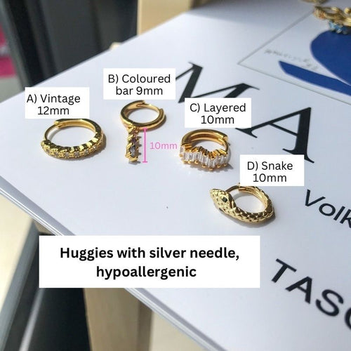 Dainty hoop zirconia huggies 1 pair
