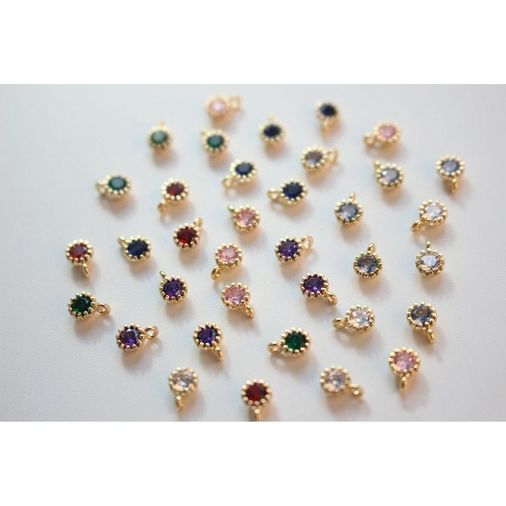 Little Round Gemstones Zirconia Charms 1Pc - 14K Rolled Gold