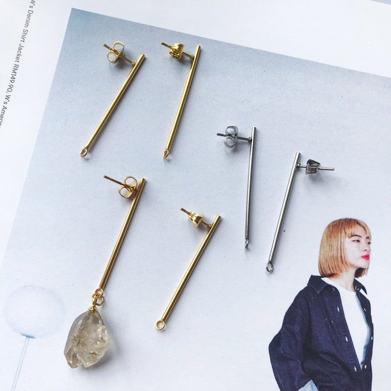 Earrings bar rod design with hook 1 pair - Stainless steel