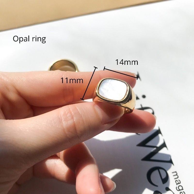 Opal/ Chunky Layered/ Croissant ring 1pcs - Stainless steel