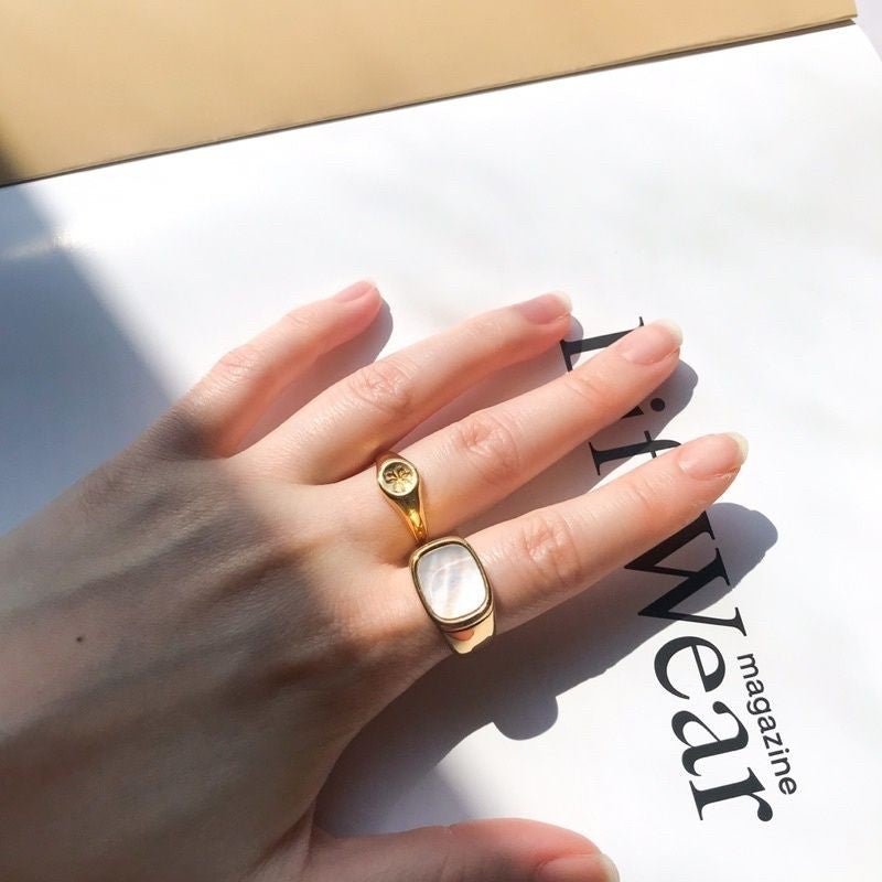 Opal/ Chunky Layered/ Croissant ring 1pcs - Stainless steel