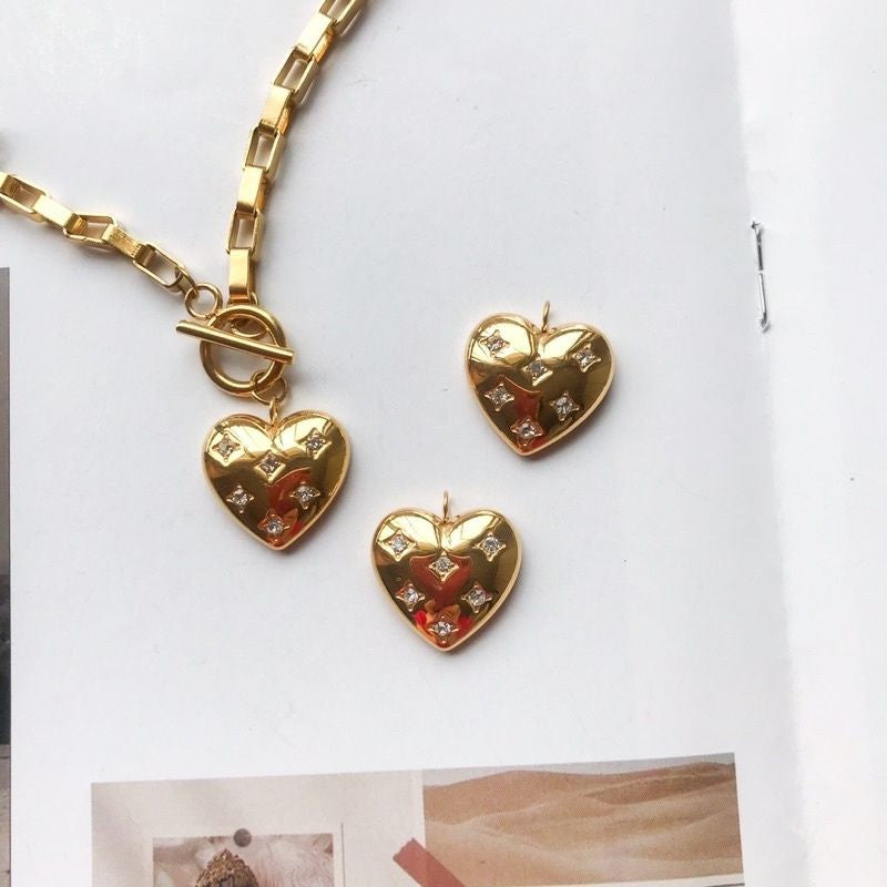 Stainless steel Love Pendant/ Gemstones Love Heart Shape 1Pc - Stainless Steel