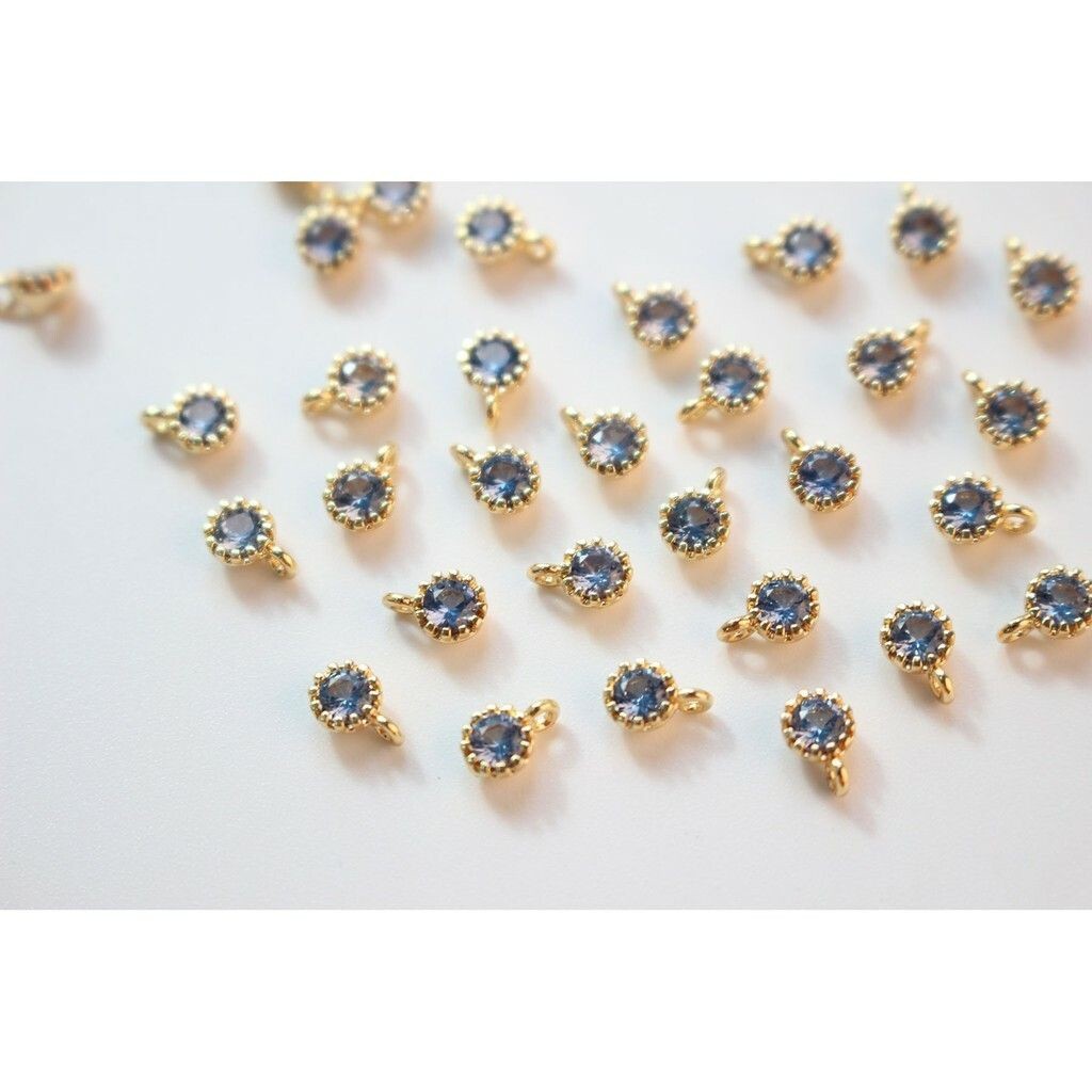 Little Round Gemstones Zirconia Charms 1Pc - 14K Rolled Gold