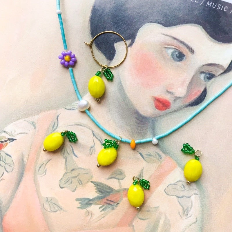 Fruit pendant Ribbon made with beads/ DIY cherry lemon flower jewellery pendant accessories beads Jewelry handicraft