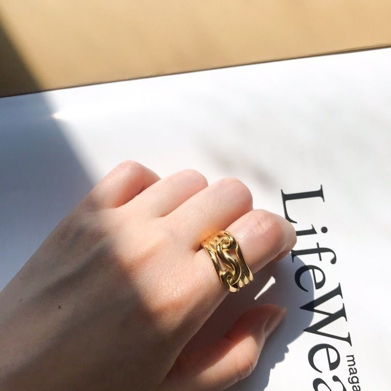Opal/ Chunky Layered/ Croissant ring 1pcs - Stainless steel