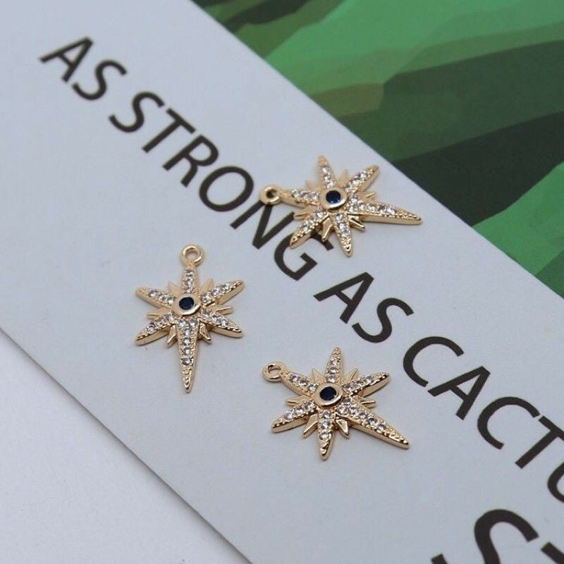 Large Sparkle Star with Blue Gemstones Opal shell - 18k Rolled Gold