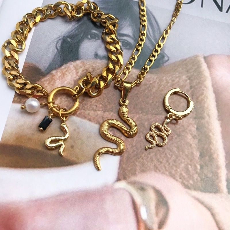 Snake Pendant 1Pc - 14K Rolled Gold/ Stainless Steel