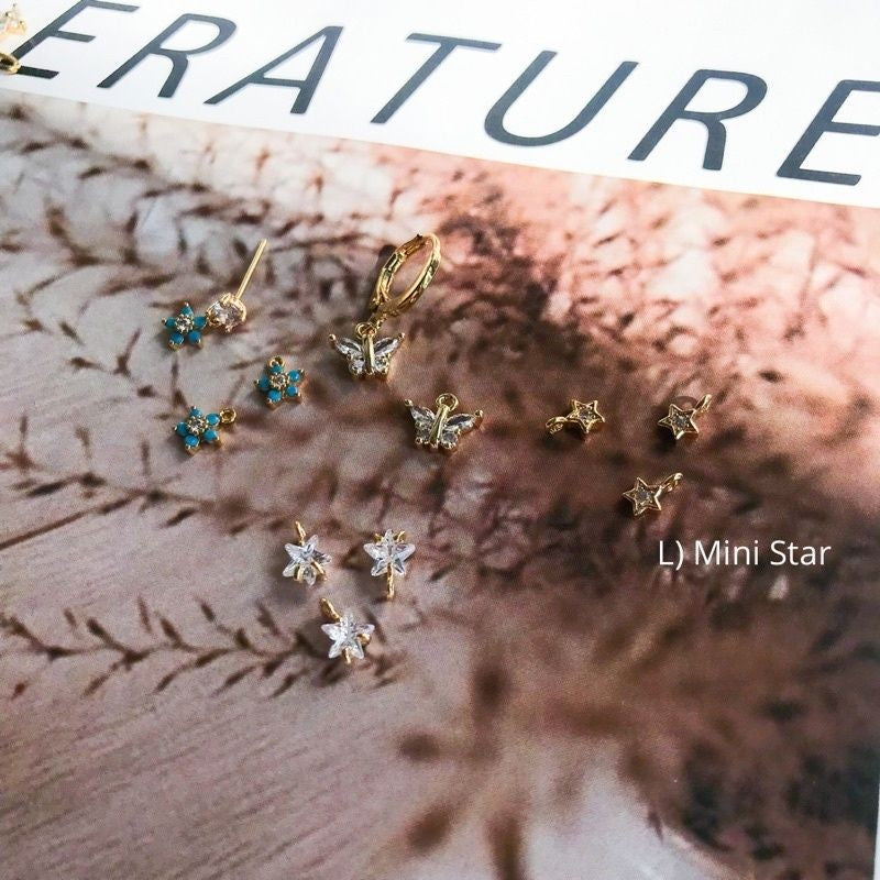 Small zirconia pendant 1pc/ Flower butterfly feather  Diamond gemstones star earring cross diy necklace gold jewellery