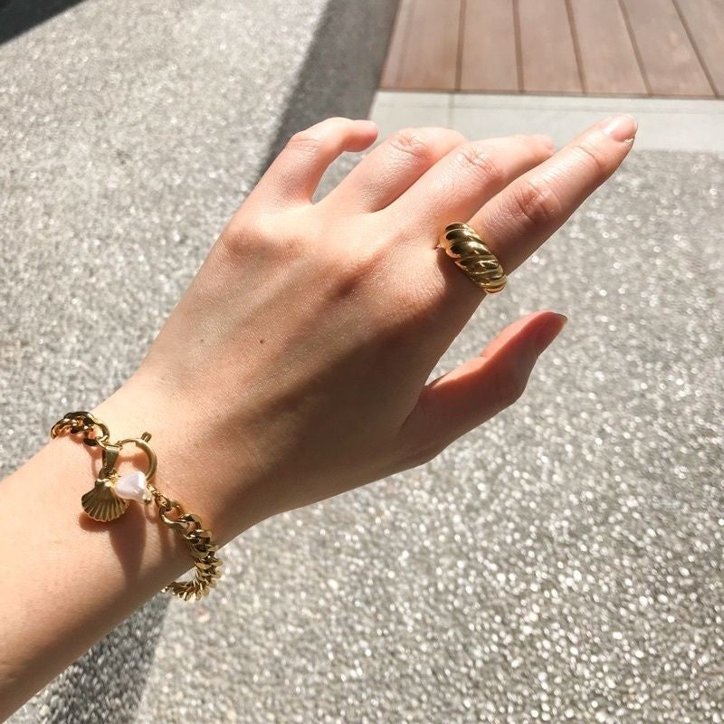 Opal/ Chunky Layered/ Croissant ring 1pcs - Stainless steel