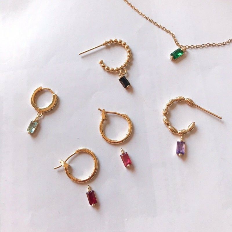 Rectangle Gemstones Pendant 1pc - 14KRolled Gold