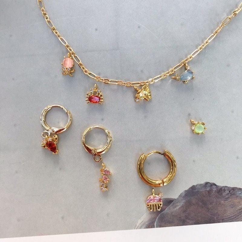 Mini Sea Creatures With Zirconia Stone 1 Pc -14K Rolled Gold