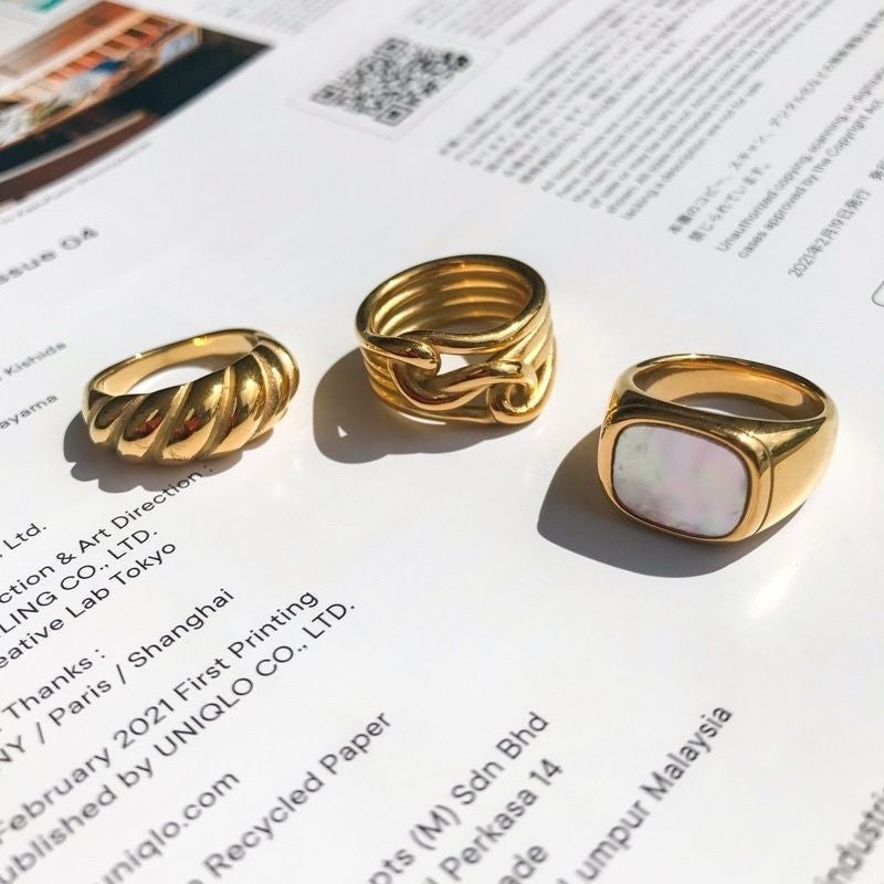 Opal/ Chunky Layered/ Croissant ring 1pcs - Stainless steel