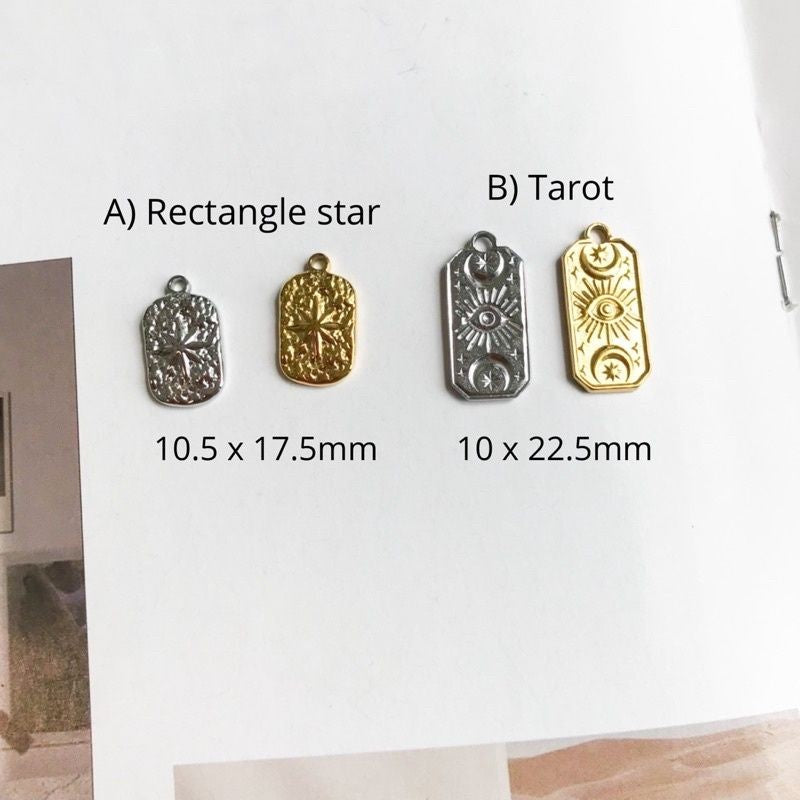 Rectangle Star Tarot Pendant 1pc - Stainless Steel