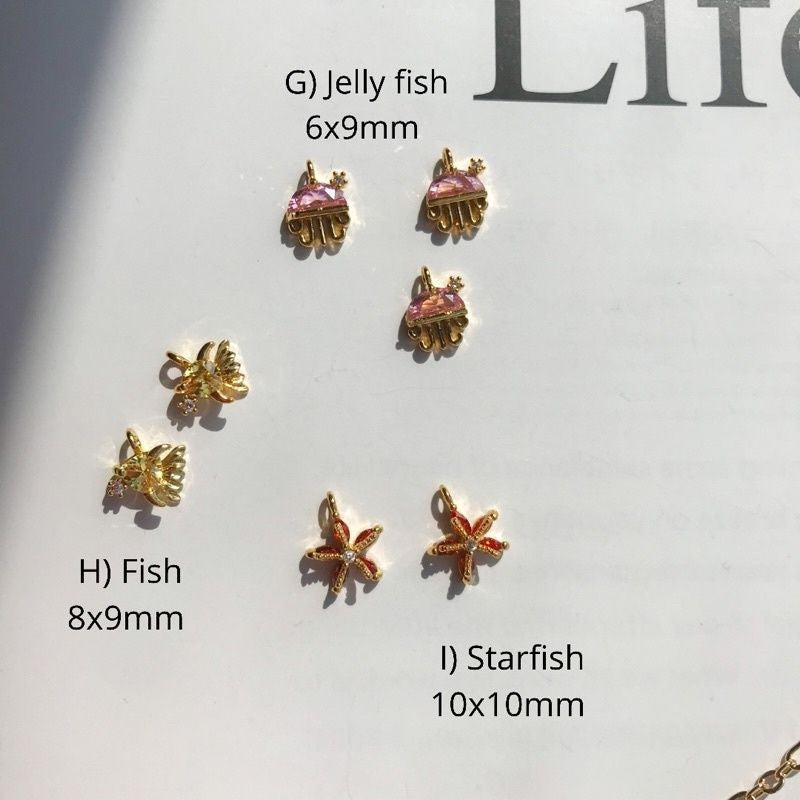 Mini Sea Creatures With Zirconia Stone 1 Pc -14K Rolled Gold