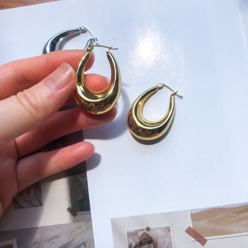 Big U/Sun/Triangle/ Flat Square/Elongated Huggies Earrings 1 pair - Stainless Steel