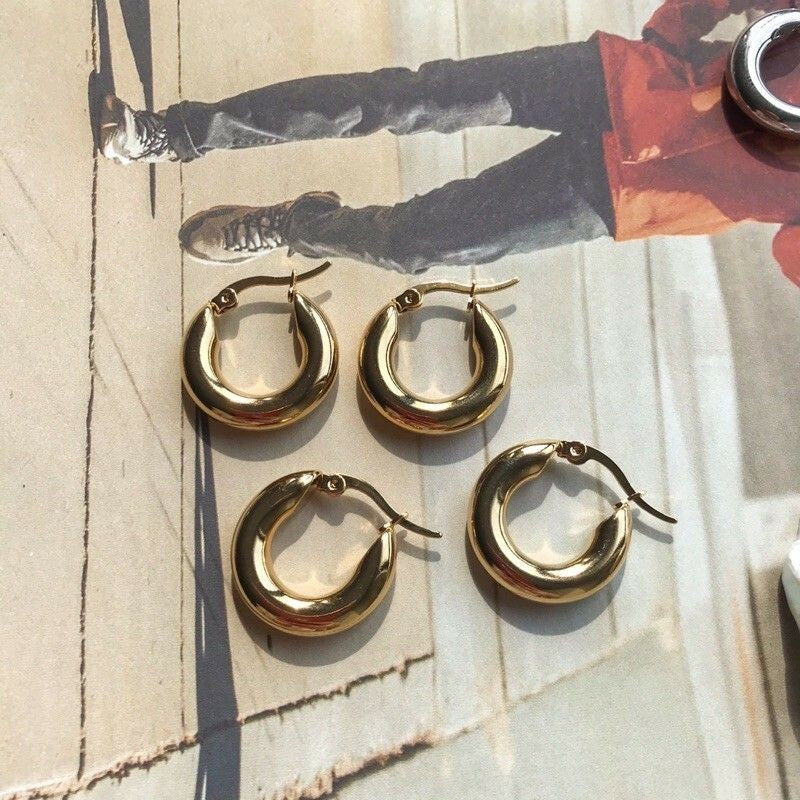 Thick Hoop Earrings/ Thick Huggies 1pc - Stainless Steel