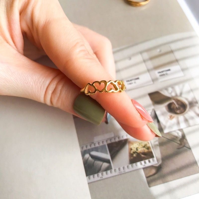 Love/ Engraved Sun/ Bean Link/ Graphic Flower ring 1pcs - Stainless Steel