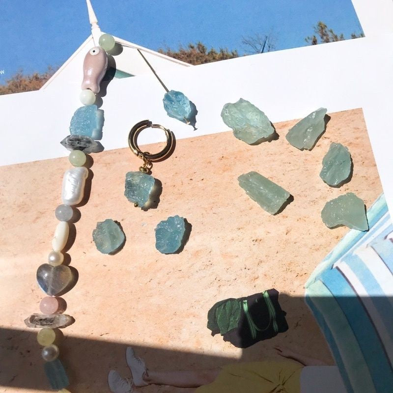 Natural stone with hole - Aquamarine / Herkimer Diamond/ Moonstone Love shaped